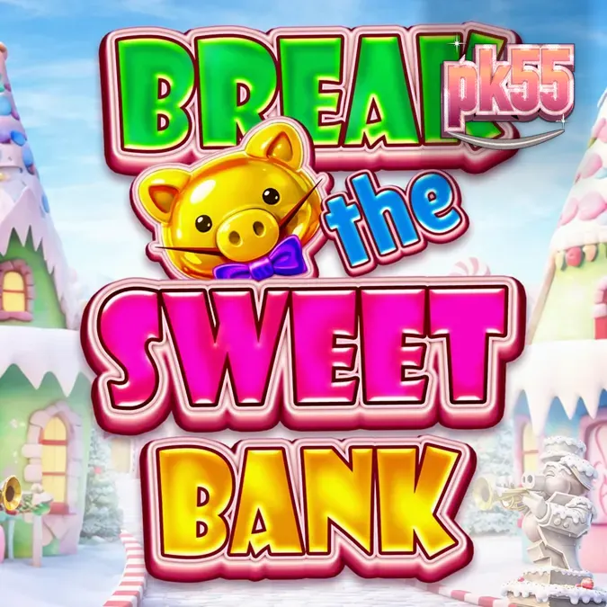 Tampilan visual mesin slot Break the Sweet Bank dengan tema permen dan celengan babi.
